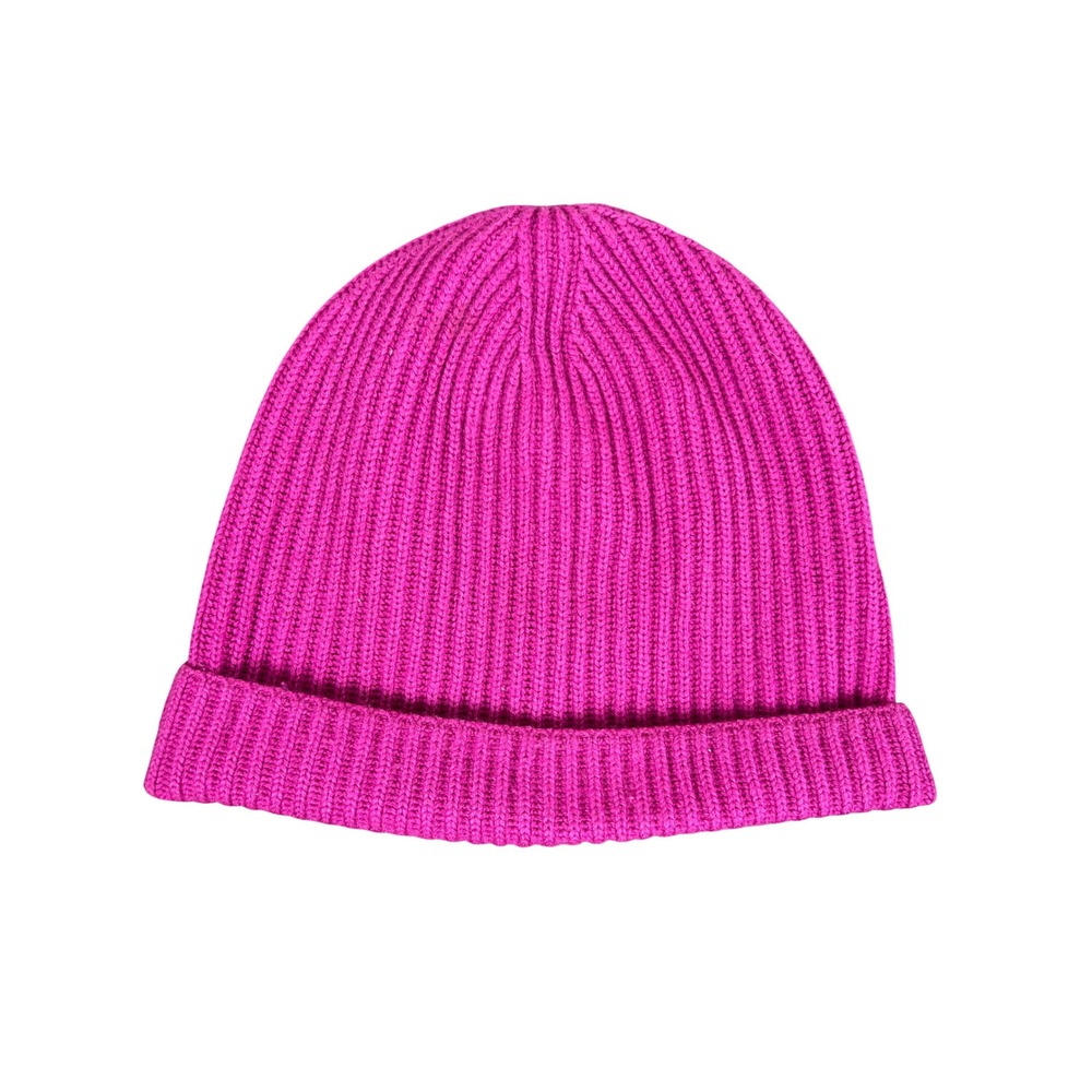 COS Magenta Pink Wool Cashmere Ribbed Knit Beanie Hat One Size
